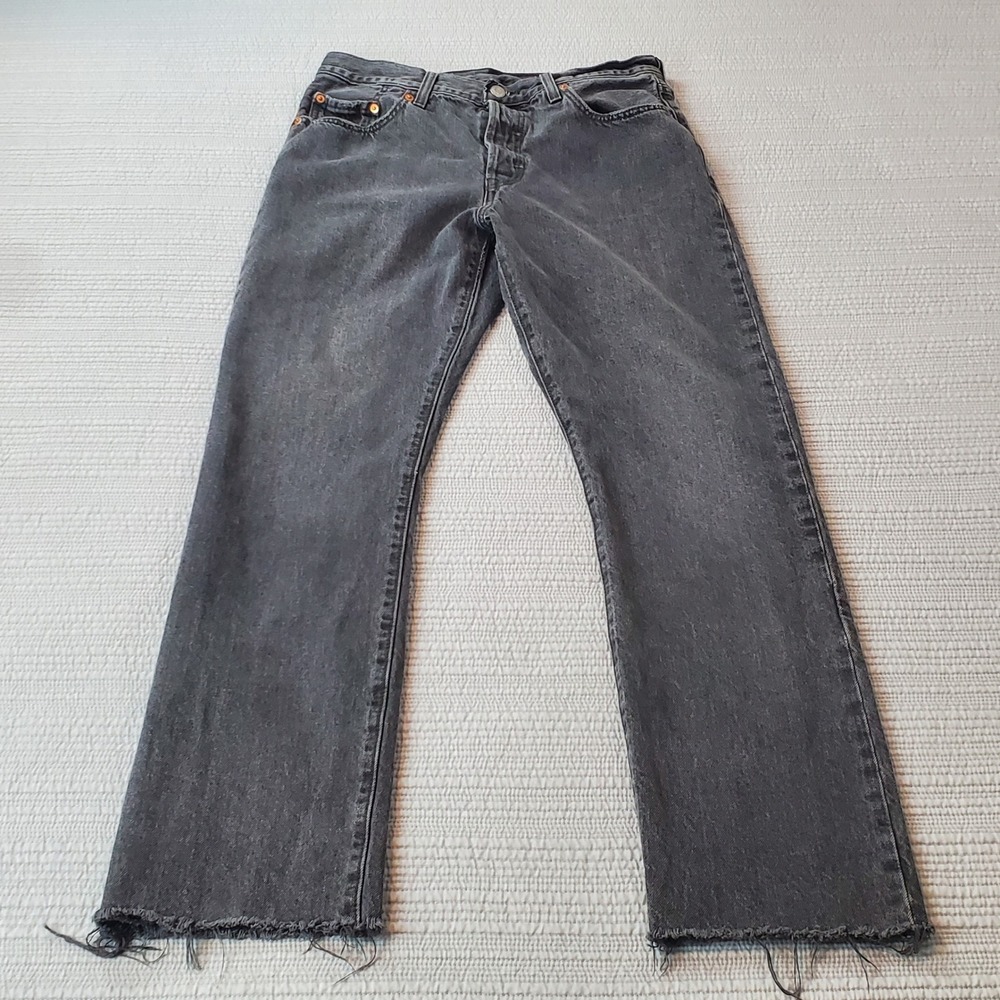 Levi's 501 Original Fit Jeans Mens Black Good Raw Hem Frayed Denim